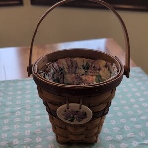 Longaberger Brown Basket with Floral Liner